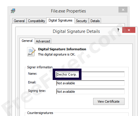 Screenshot of the Decho Corp. certificate